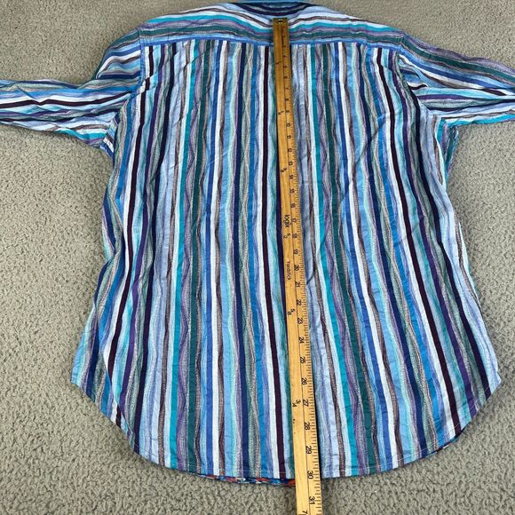 Robert Graham Shirt Mens Large Blue Stripe Button Flip Cuff Classic Fit Cotton - Picture 8 of 11